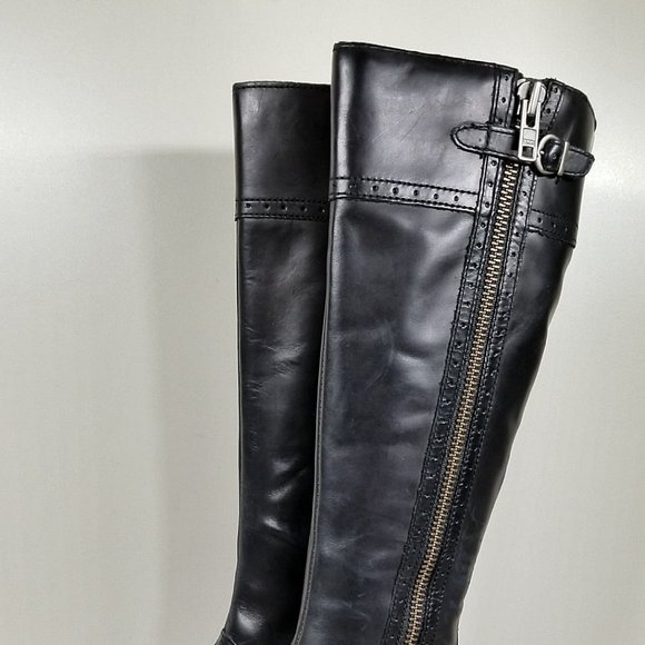 Born Poly Riding Boot, Black Leather Brogue Detailed, Womens Size 6.5 - Picture 6 of 15